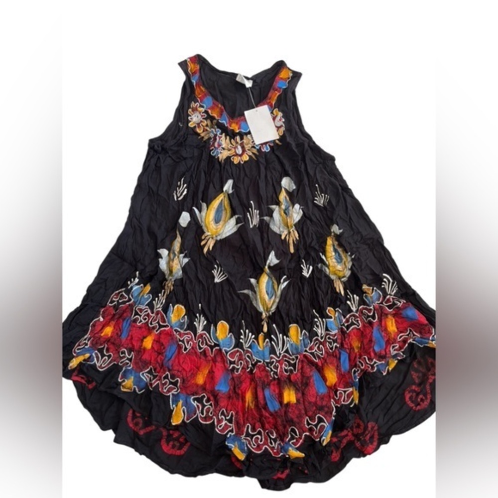 NWT ASHA Black Embroidered Sleeveless Casual Dress- boho